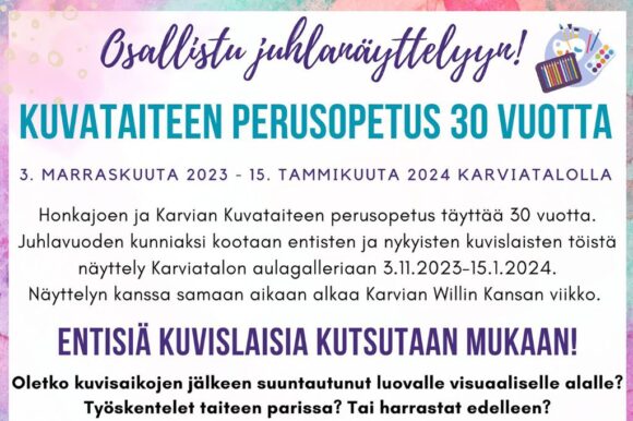 Honkajoen Kuvataiteen perusopetus täyttää 30 vuotta – entisiä kuvislaisia kutsutaan mukaan juhlanäyttelyyn