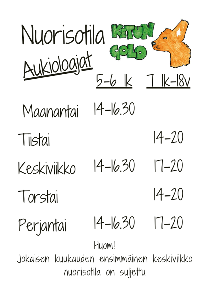 Nuorisotilan aukioloajat juliste