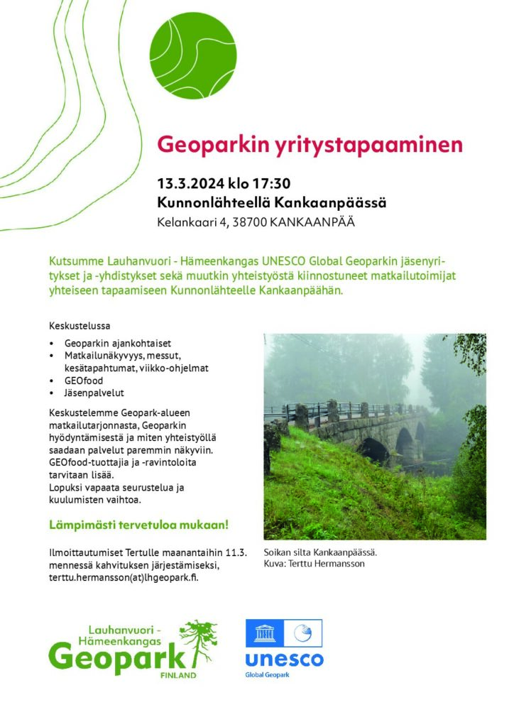 Geoparkin yritystapaaminen Kankaanpäässä 13.3. juliste