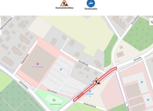 Karttakuva Jämintien katutyömaasta