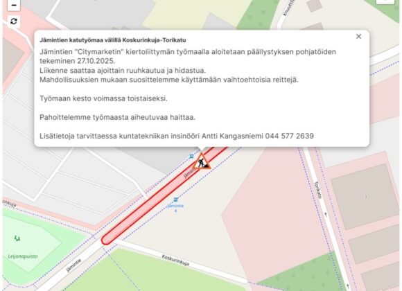 tiedoteteksti kartan päällä