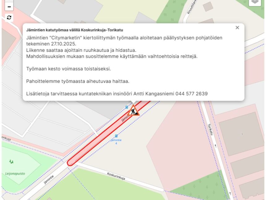 tiedoteteksti kartan päällä