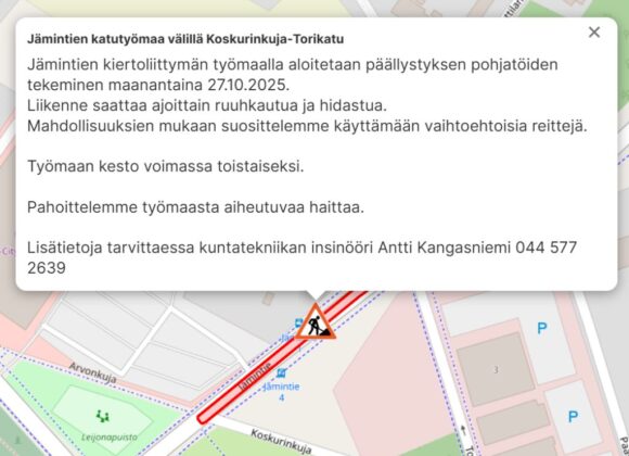 tiedoteteksti kartan päällä