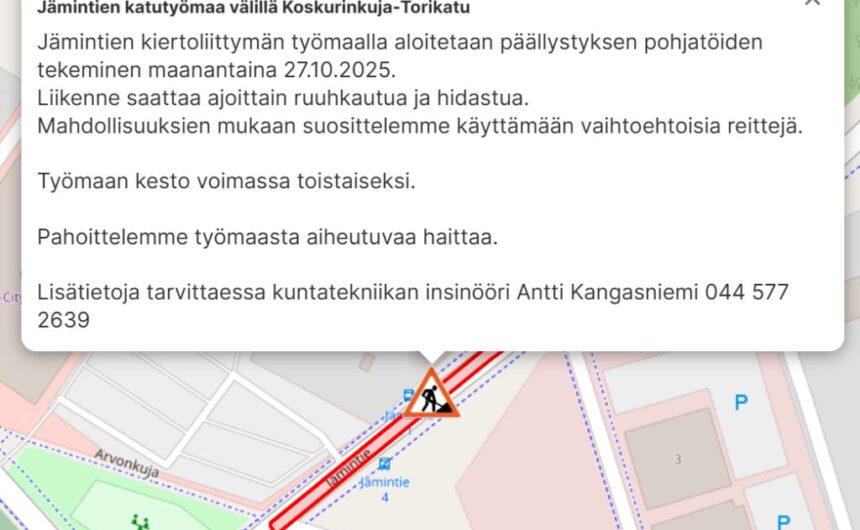 tiedoteteksti kartan päällä