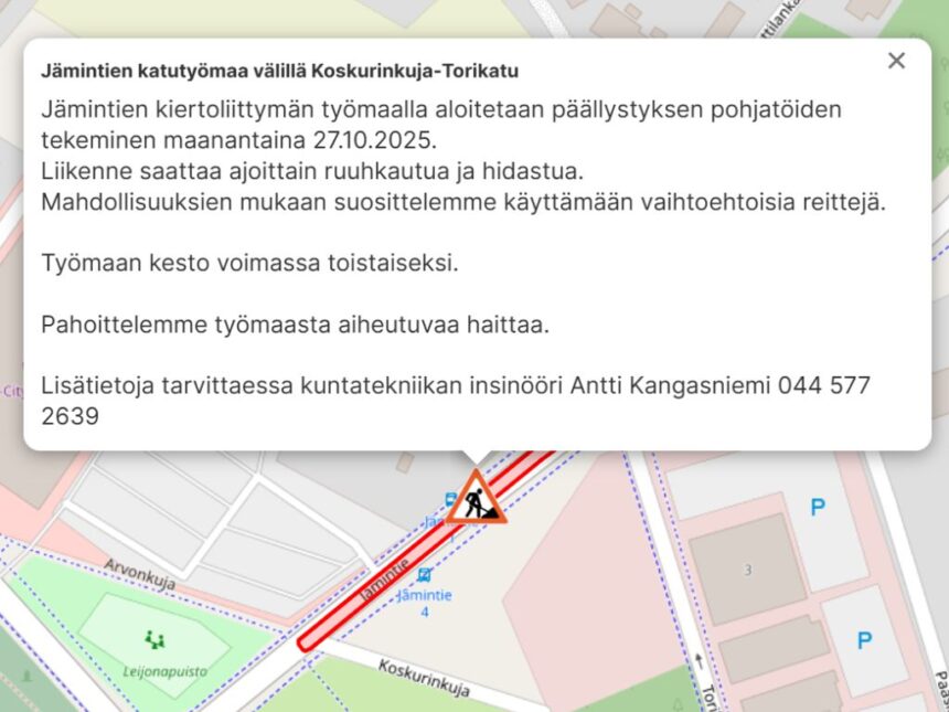 liikenneympyra_tiedote tiedoteteksti kartan päällä