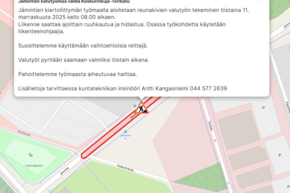 Kuvakaappaus häiriötiedotteesta
