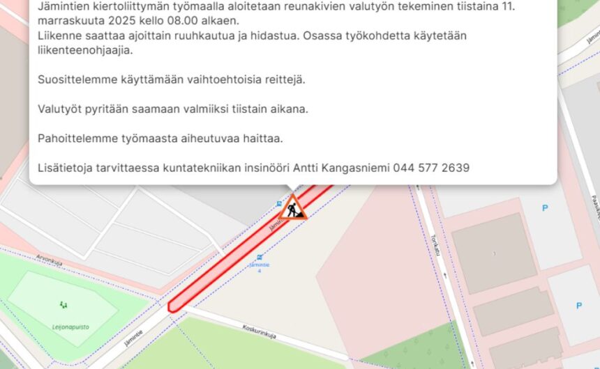 Kuvakaappaus häiriötiedotteesta