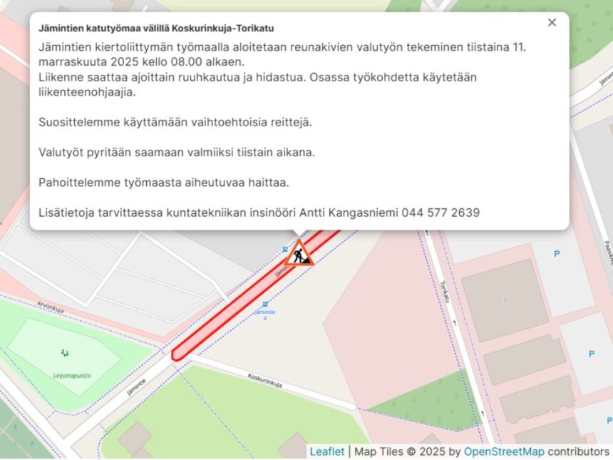 Kuvakaappaus häiriötiedotteesta