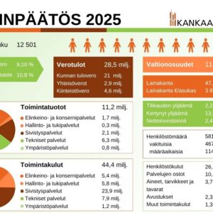 Tilinpaatos2025 kuvassa tilinpäätökseen liittyviä tunnuslukuja ja grafiikkaa