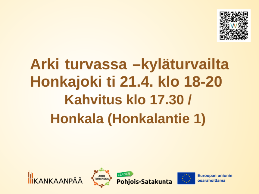 Arki_turvassa_21_4_2026 Arki turvassa -kyläturvailta Honkajoella 21. huhtikuuta 2026