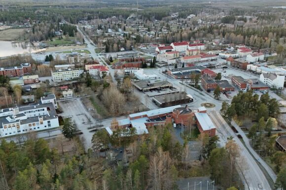 Ilmakuva_Kankaanpaa_2025_Martti_Tikka Alkukeväinen ilmakuva keskustasta.