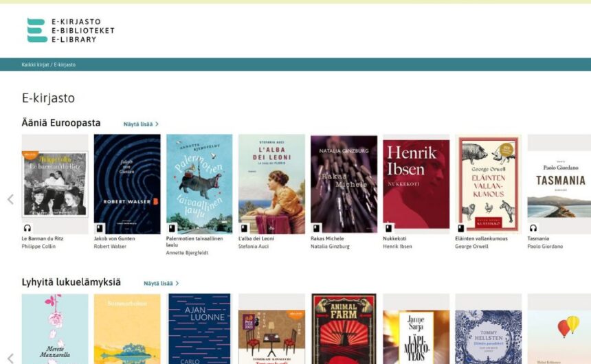 e-kirjasto_selainnäkymä_etusivu Kuva E-kirjaston selainnäkymän etusivusta