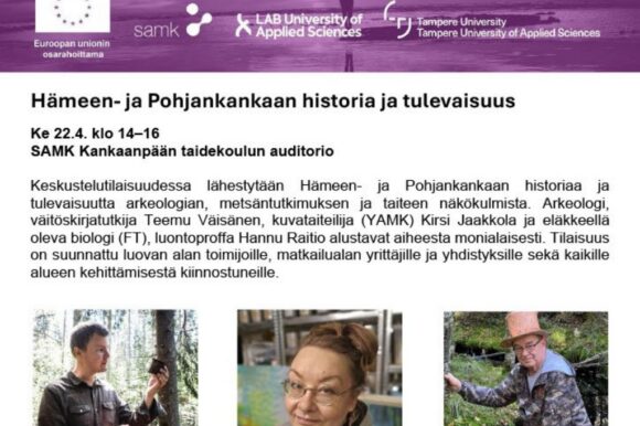 tapahtumamainos Pääosin tekstiä sisältävä tapahtumamainos liittyen Hämeen- ja Pohjankankaan historiaan ja tulevaisuuteen
