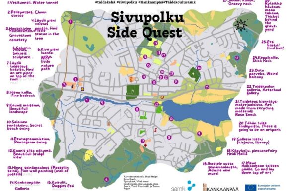 Taidesuunnistusta varten tehty kartta kohteineen