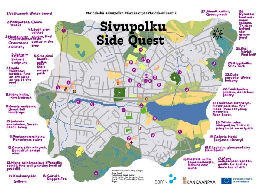 taidekartta Taidesuunnistusta varten tehty kartta kohteineen