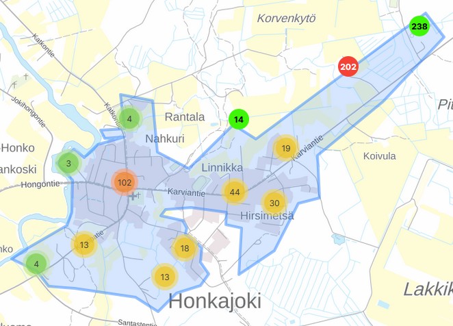 Hjoki katko 260609 Karttakuva alueesta, jota katko koskee.