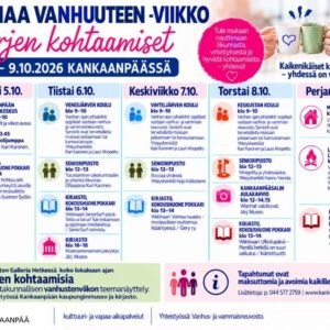 Voimaa vanhuuteen -viikon ohjelma Voimaa vanhuuteen -viikko kutsuu kohtaamaan, liikkumaan ja virkistymään Kankaanpäässä