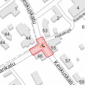 Keskuskatu-Tapalankatu työmaan karttakuva Keskuskadun ja Tapalankadun risteysalueen muutostyöt aloitetaan maanantaina 19. lokakuuta 2026