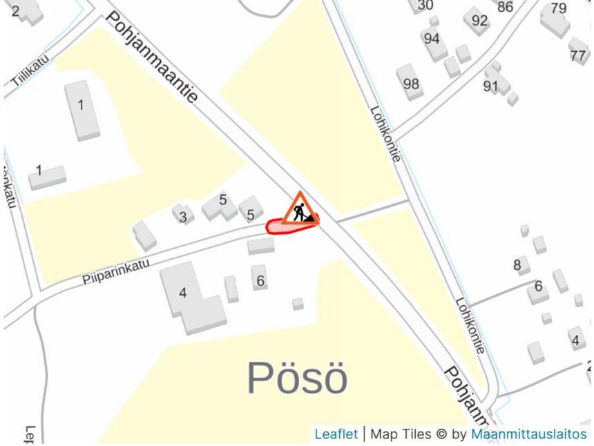 Piiparinkatu Piiparinkadun ja Pohjanmaantien liittymässä päällystystöitä 23. lokakuuta